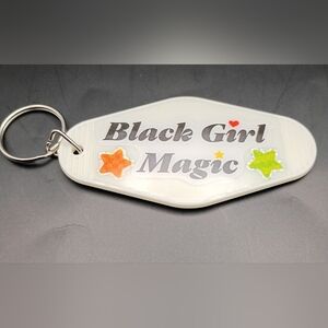 Handmade Black Girl Magic Keychain Vintage Motel Style UV Resin Sealed Star Art